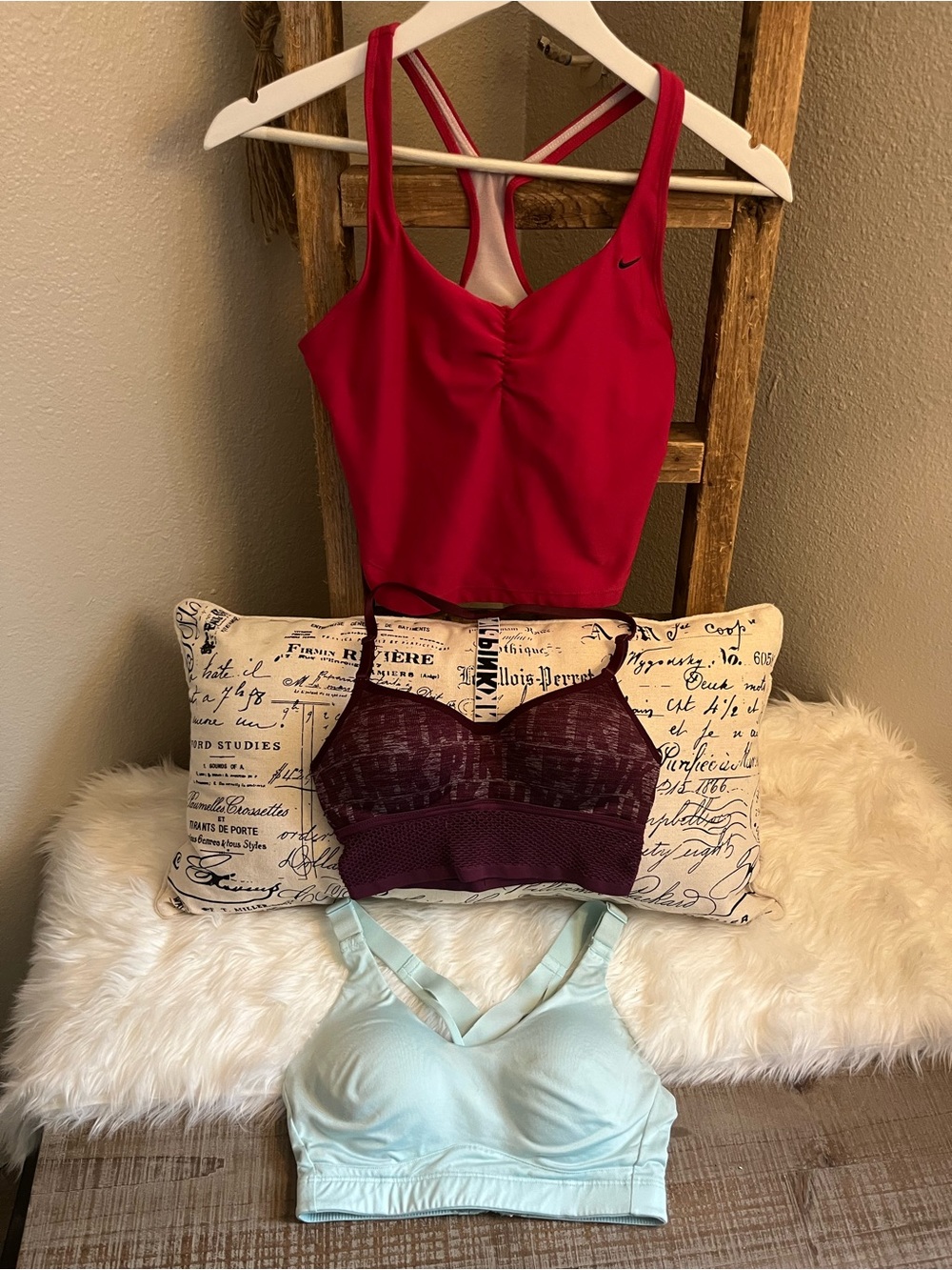 Bundle PINK Victoria's Secret burgundy Racerback Sports Bra Tank, pink Nike